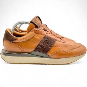 Polo Ralph Lauren Train 89 Tan Mens 9 Leather Sneaker Lace Up Trainers Retro 70s